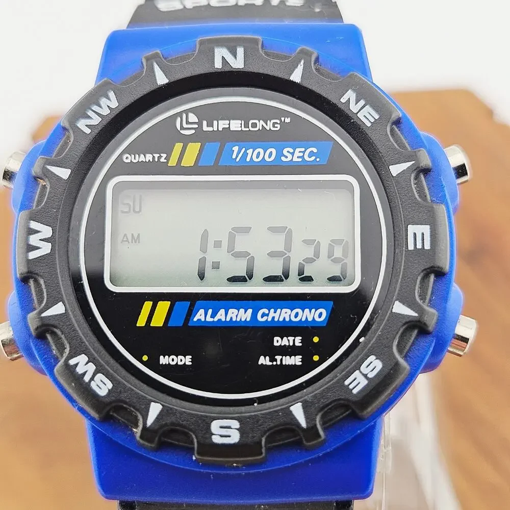 Lifelong Mens Digital Sports Watch Blue Black Running Alarm Sporty Multifunction